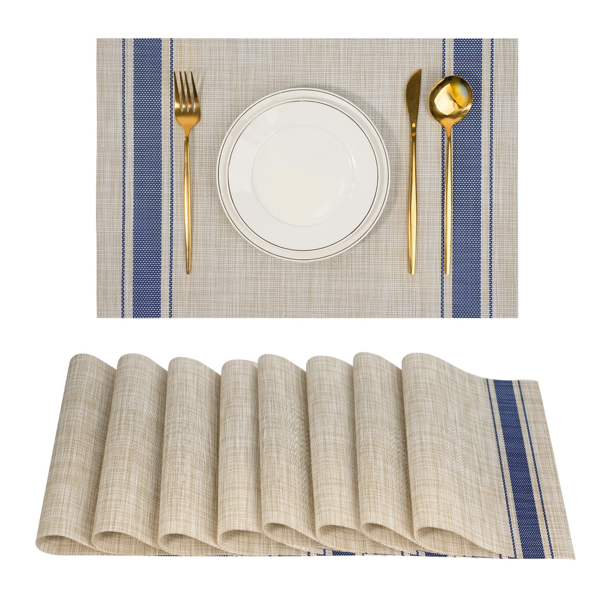 Placemats Set of 6，Non-Slip PVC Weave Table Mats Easy to Clean，Heat Resistant Place Mats for Kitchen Dining Table Decoration Indoor Outdoor，Black Gray
