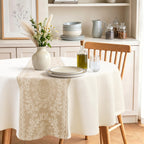 JIUZHEN Round Table Cloth Faux Linen Farmhouse Tablecloth Wrinkle and Stain Resistant Decorative Fabric Table Cover for Kitchen, Dining Room, Parties and Camping, Beige, 90 Inch Round