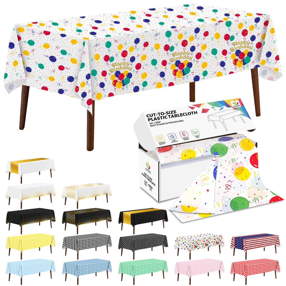 CXPSINC White Plastic Table Cloth Disposable Tablecloth Roll 54 Inch X 300 Feet Plastic Table Cover Roll with Slide Cutter for Picnics, Parties, Banquet, Birthdays, Weddings