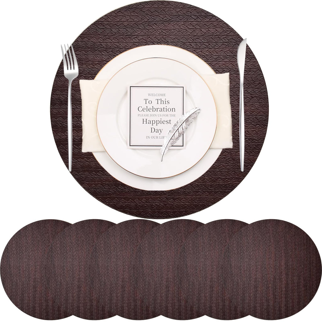 PIGCHCY Place Mats Heat-Resistant Non Slip Placemats Washable Easy to Clean Woven Vinyl Placemats for Dining Table (Set of 4, Brown)