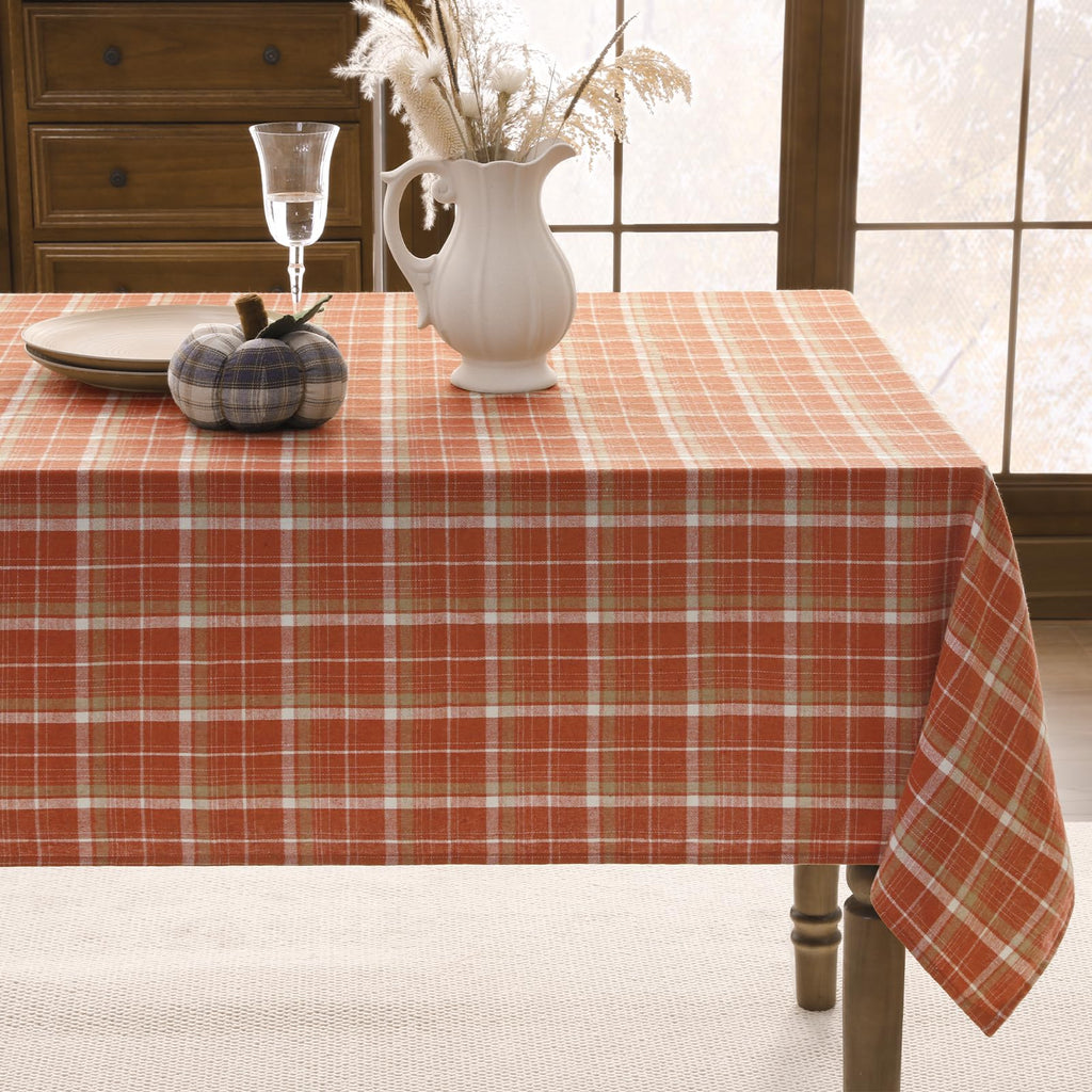 Romanstile Fall Checkered Tablecloth Rectangle, 54 x 80 Inch, Brown