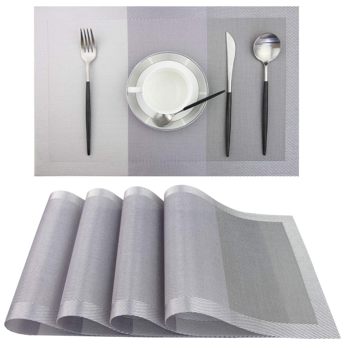 PIGCHCY Place Mats Heat-Resistant Non Slip Placemats Washable Easy to Clean Woven Vinyl Placemats for Dining Table (Set of 4, Brown)