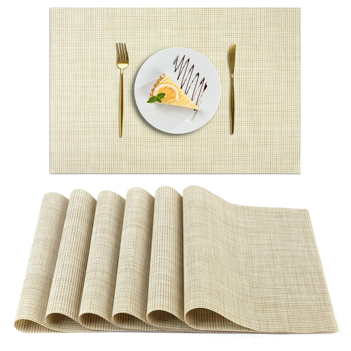 AUAUY Placemats Set of 6 Washable, Non-Slip Heat Resistant Table Mat, Black
