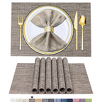 BETEAM Placemats Set of 8, Woven Vinyl Place Mats for Dining Table, Gray