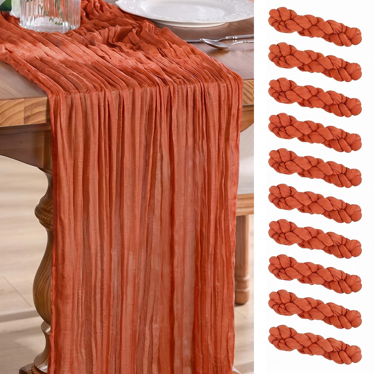 Goodluck 10 Pack 10Ft Sage Green Cheesecloth Table Runner 35x120 Inch Boho Gauze Table Runner Cheese Cloth Extra Long Romantic Table Runners for Wedding Bridal Shower Birthday Party Table Decor