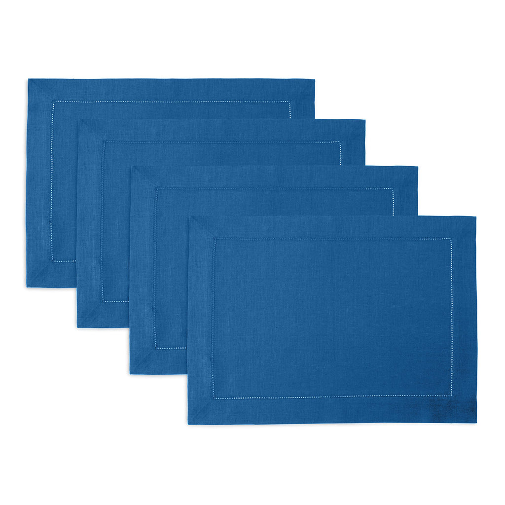 Solino Home 100% Pure Linen Placemats Green Hemstitch, 14 x 19 in, Set of 4