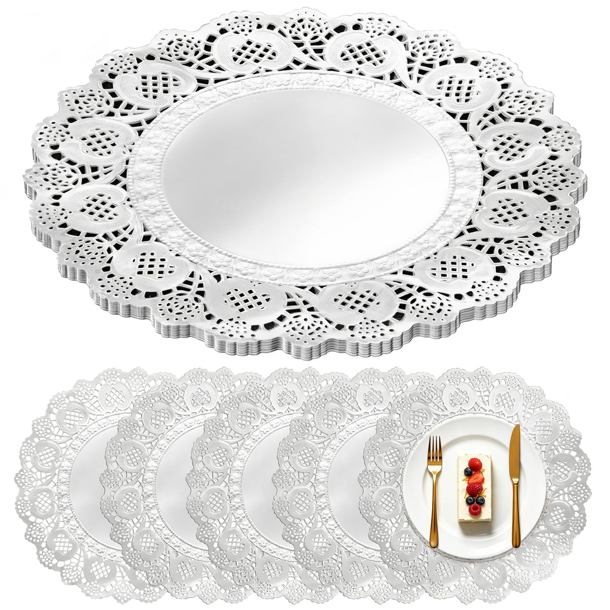 100 Pack 13.5 Inch Round Sage Green Paper Doilies, Disposable Lace Placemat