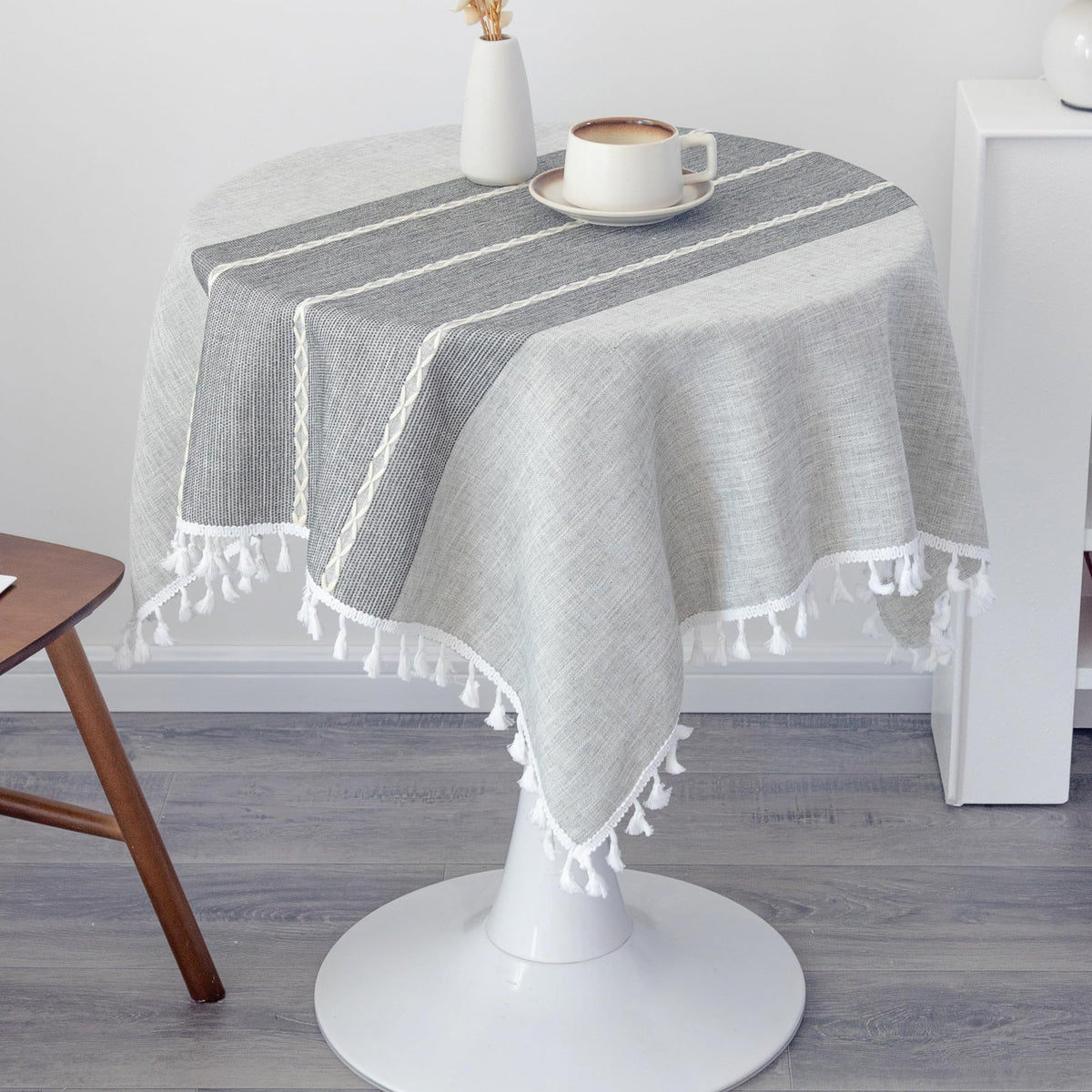 Waterproof Cotton Linen Washable Round Tablecloth 52 Inch Grey