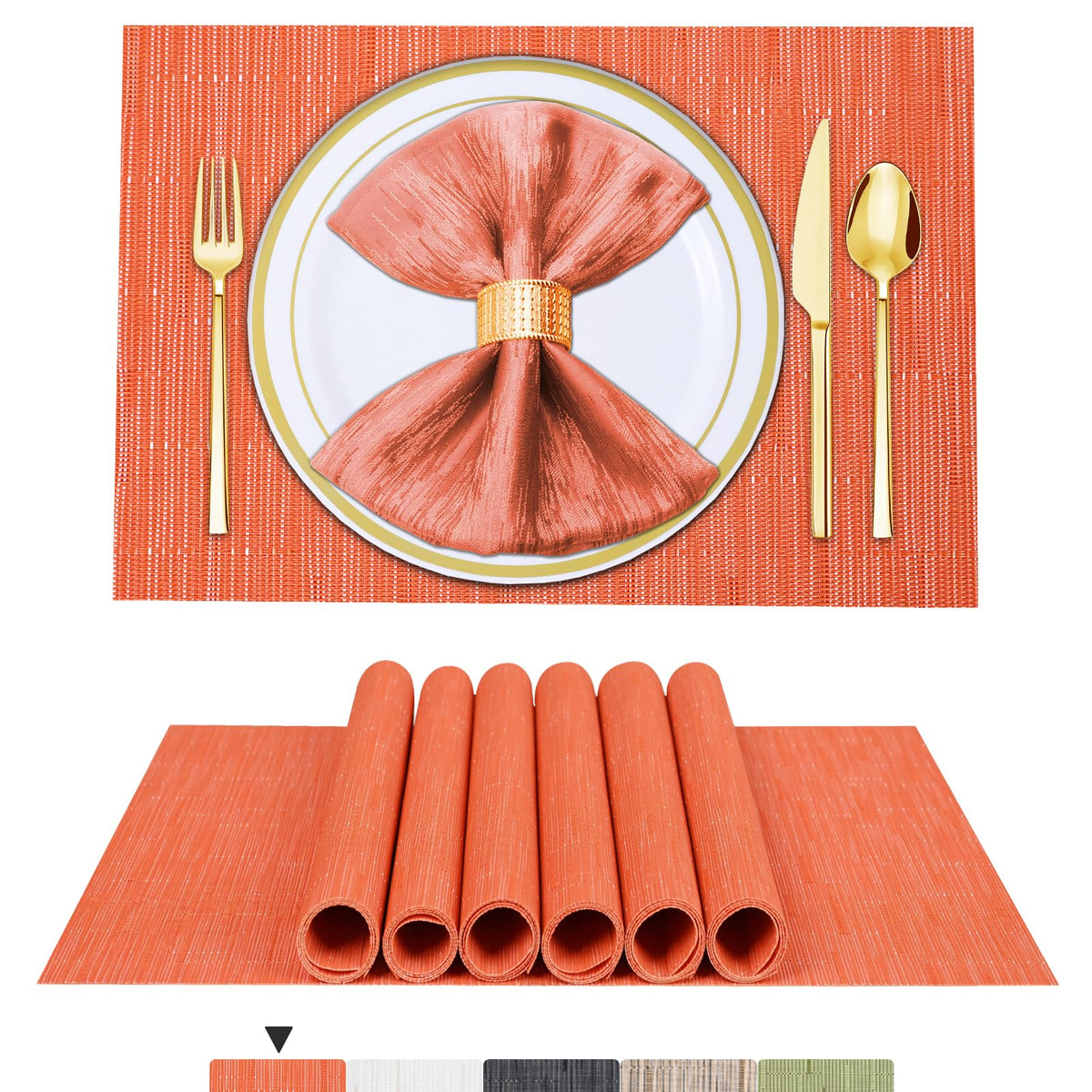 BETEAM Placemats Set of 8, Woven Vinyl Place Mats for Dining Table, Gray