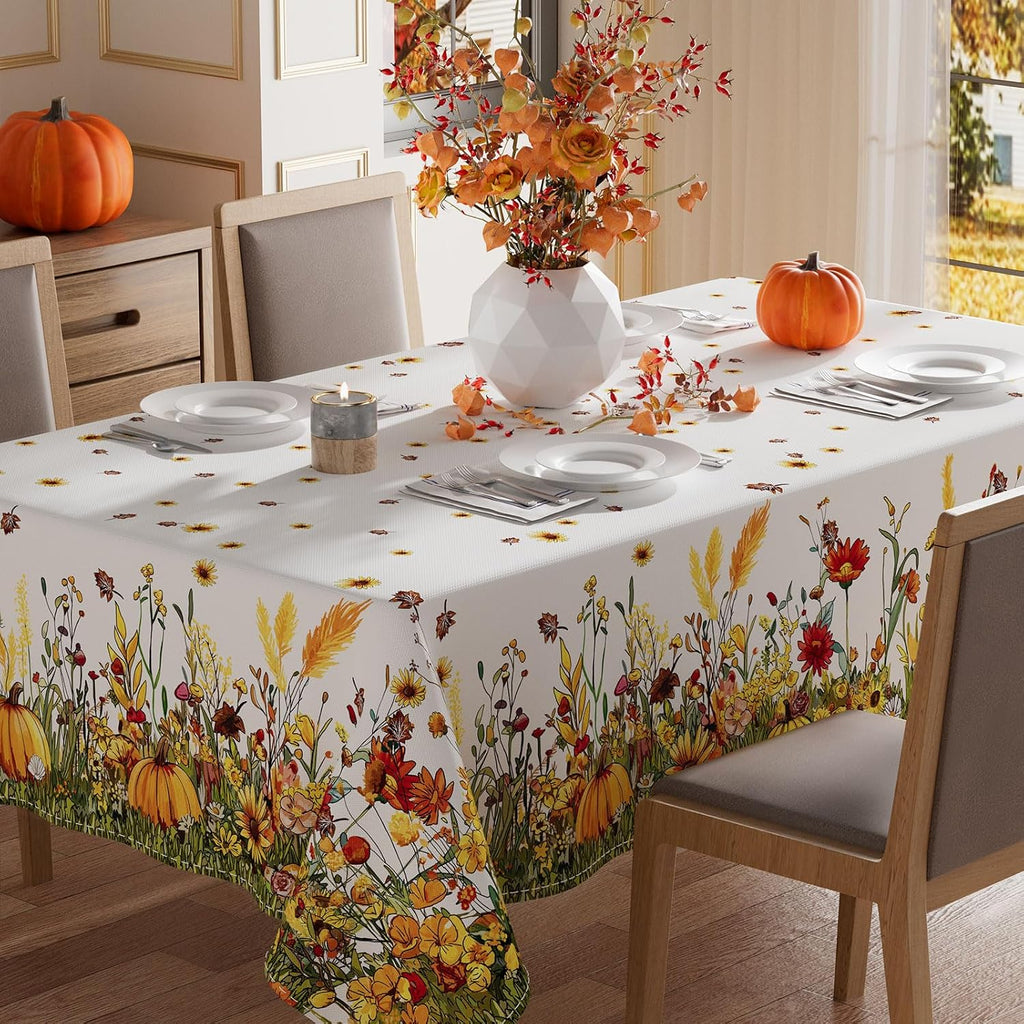 XCHI Fall Wild Flowers Pumpkin Rectangle Tablecloth Decorations 60x104 Inch