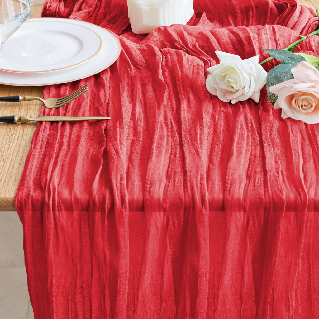 Wokceer Cheesecloth Table Runner Beige 10FT Boho Gauze Runner, 2 Pack