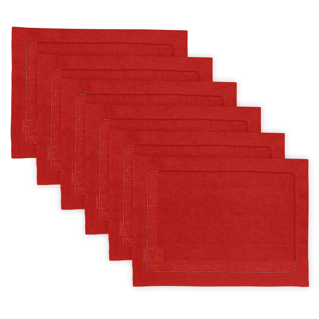 Solino Home 100% Pure Linen Placemats Green Hemstitch, 14 x 19 in, Set of 4