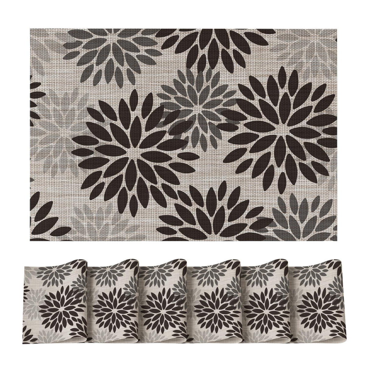 Artoid Mode Floral Vinyl Placemats Set of 4, 12x18 Inch Washable Non-Slip Plastic Vinyl Place Mats for Party Kitchen Dining Decor, Brown