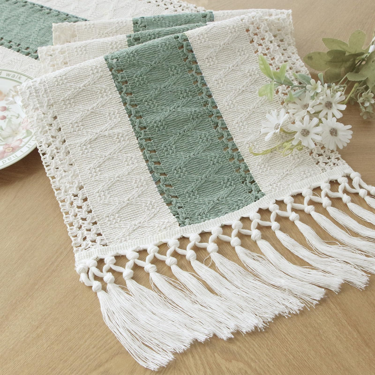 FEXIA Boho Table Runner for Fall Home Decor 12x72 Rustic with Tassels