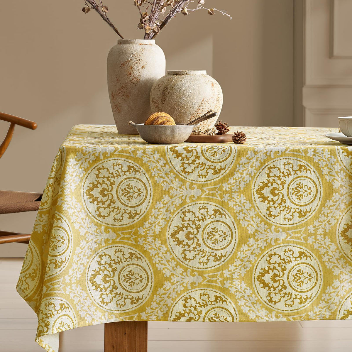 French Floral Tablecloths Rectangular Linen Table Cloth with Green Flowers