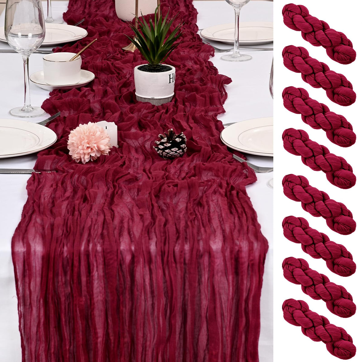 8 Pack Brown Cheesecloth Table Runner 17x108 inch Boho Gauze Cheese Cloth Table Runners for Wedding Party Baby Bridal Shower Home Decor
