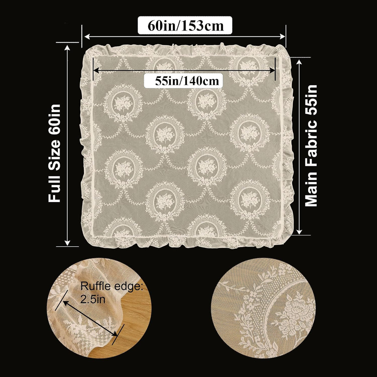 Beige Lace Tablecloth Vintage Table Cloth(Beige, 55”x55”, Square)