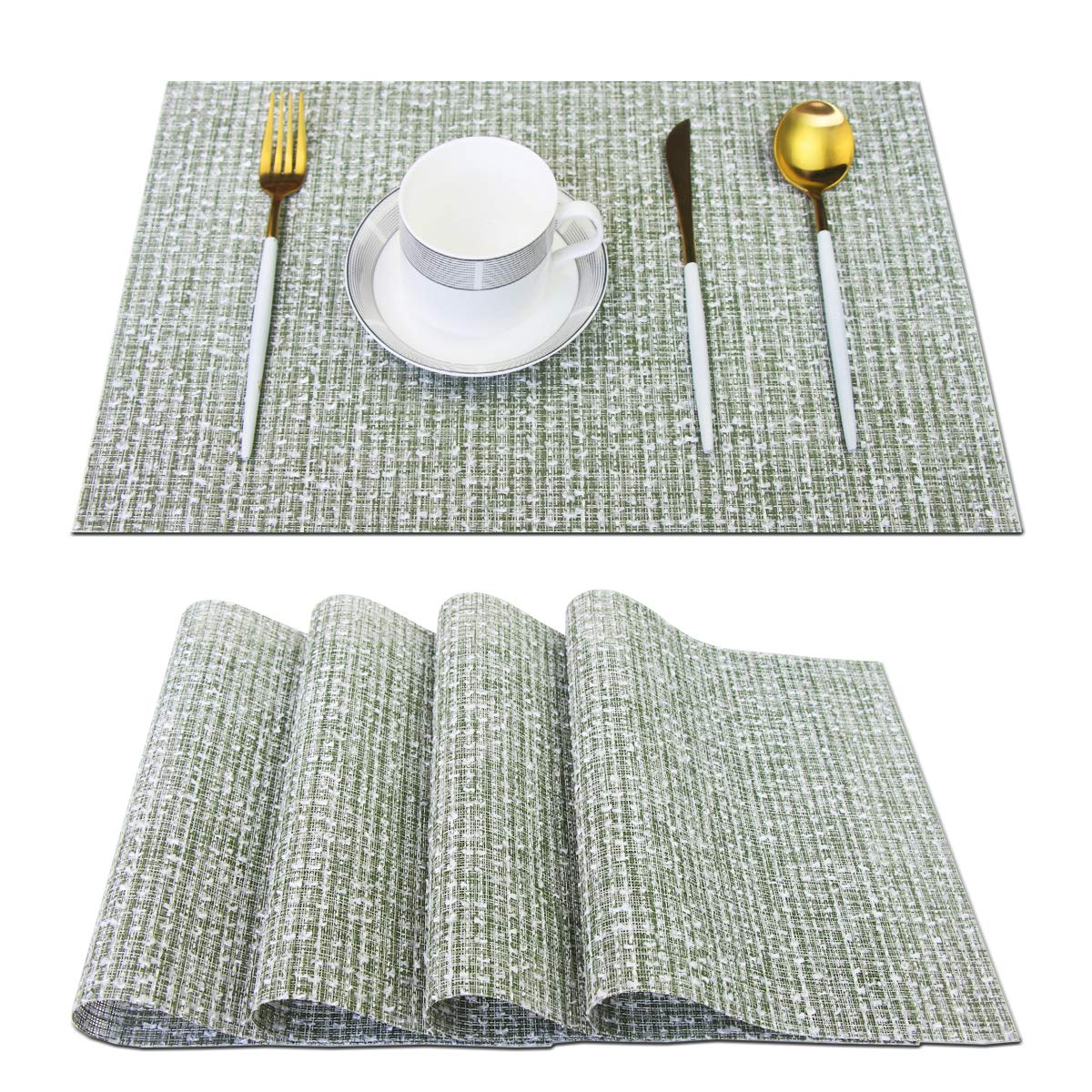 PIGCHCY Placemats,Durable Placemats for Dining Table,Washable Woven Vinyl Kitchen Placemats Set of 4 (Brown)