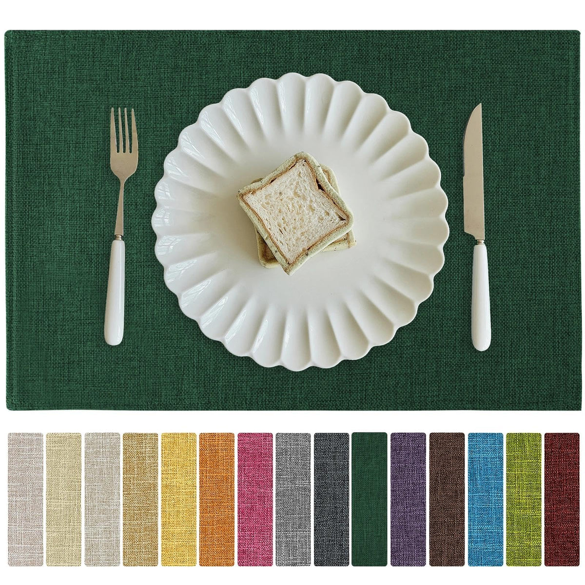 Softalker Faux Linen Cloth Placemats Set of 6-12 x 18 Inch, Red