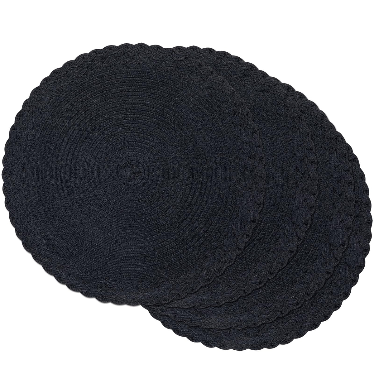 SHACOS 15 inch Round Placemats Set of 6 Boho Woven Braided Border Table Mats Washable Heat Resistant Circle Place Mats for Dining Table, Beige
