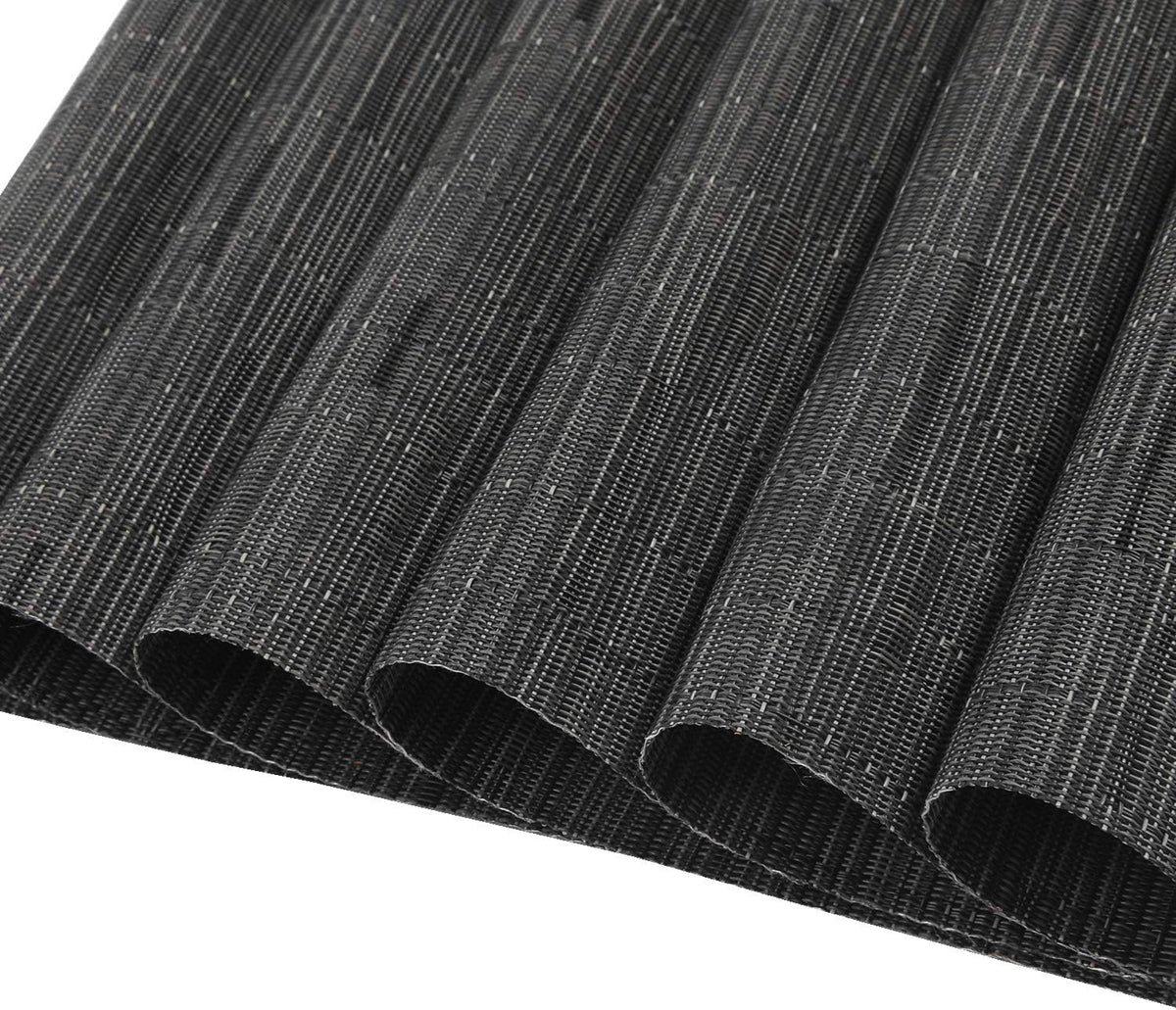 SHACOS Small Round Table Placemats Set of 5 Woven Vinyl Wedge Placemats with Centerpiece Round Table Mats Heat Resistant Wipe Clean (5, Black Gray)