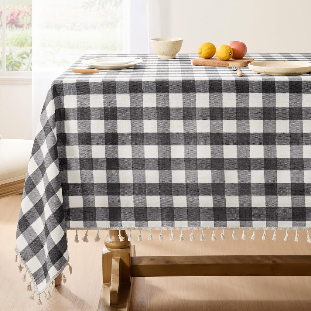Softalker Fall Gingham Rectangle Tablecloth with Tassel, Orange, 55" x 84"
