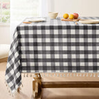 Softalker Fall Gingham Rectangle Tablecloth with Tassel, Orange, 55" x 84"