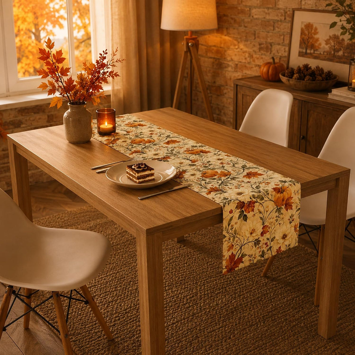 Thanksgiving Table Decor - Vintage Autumn Pumpkin Floral Table Runner