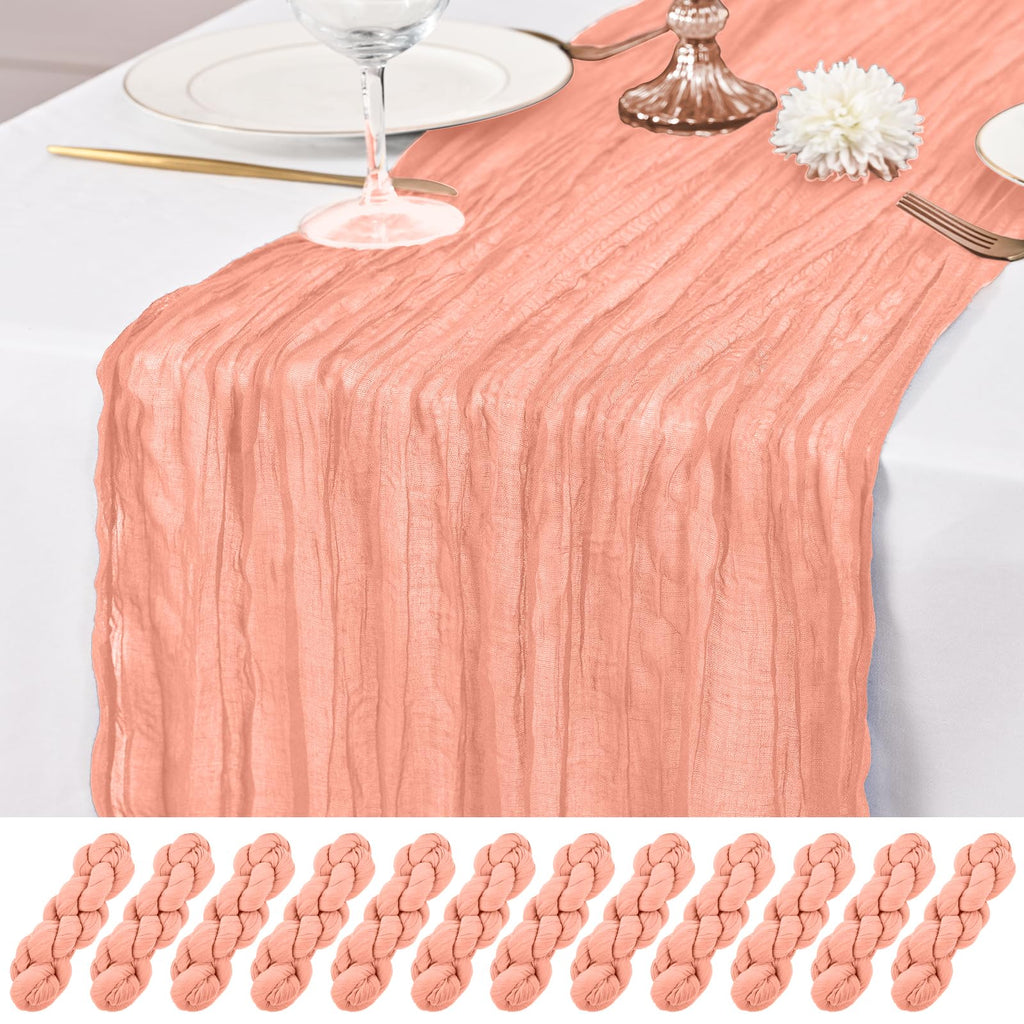 12 Pack Brown Table Runner 10Ft Cheesecloth Table Runner Rustic Gauze Table Runners Romantic Long Sheer Fabric Cheese Cloth Table Runners for Wedding Party Bridal Baby Shower