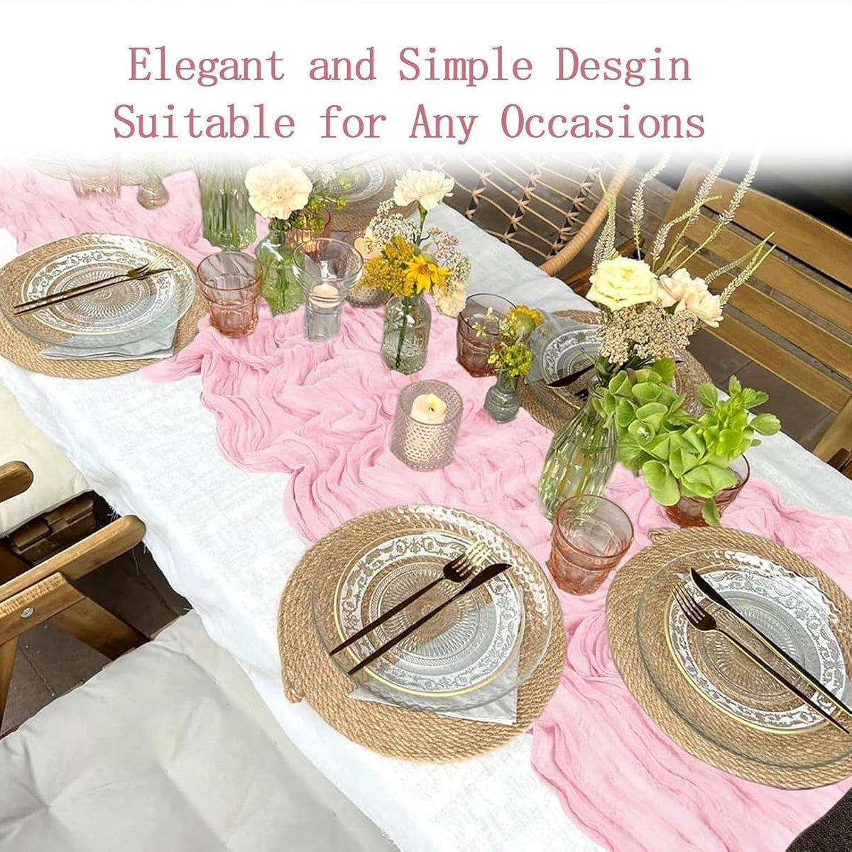 4 Pack Light Pink Cheesecloth Table Runner 20 x 120 inch Gauze Table Runners 10 FT Long,Semi Sheer Boho Cheese Cloth Fabric Table Runner Bulk for Wedding,Party,Baby Shower,Bridal Shower Decoration