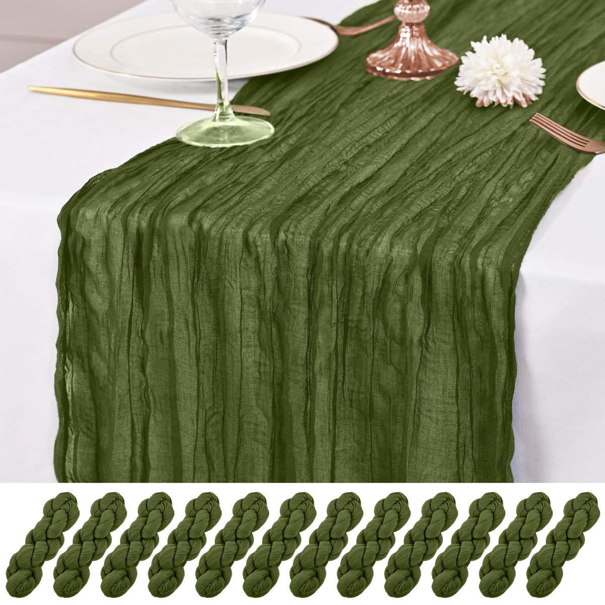 12 Pack Brown Table Runner 10Ft Cheesecloth Table Runner Rustic Gauze Table Runners Romantic Long Sheer Fabric Cheese Cloth Table Runners for Wedding Party Bridal Baby Shower