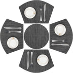 SHACOS Small Round Table Placemats Set of 5 Woven Vinyl Wedge Placemats with Centerpiece Round Table Mats Heat Resistant Wipe Clean (5, Black Gray)