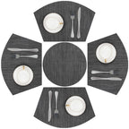 SHACOS Small Round Table Placemats Set of 5 Woven Vinyl Wedge Placemats with Centerpiece Round Table Mats Heat Resistant Wipe Clean (5, Black Gray)