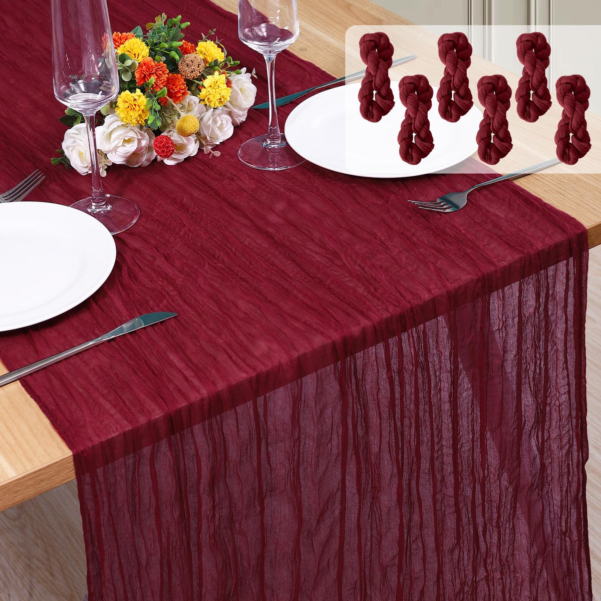 12 Pack Cheesecloth Table Runner, Runner Gauze Boho Wedding Decor Romantic Table Runner for Wedding Birthday Party(35" x 118") (Terracotta)