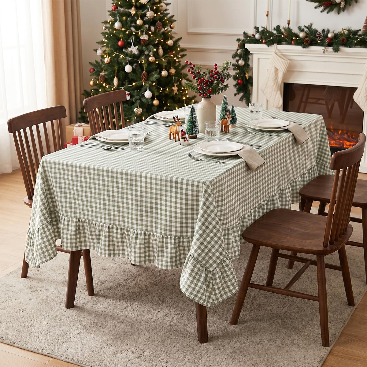 PartyDelight Gingham Ruffle Tablecloth Butter Yellow Washed Cotton Checkered Rectangular Table Cover for Farmhouse Kitchen Cute Cottagecore Birthday Party Decor, Soft Vintage (60x102 Fits 6-9 Seats)