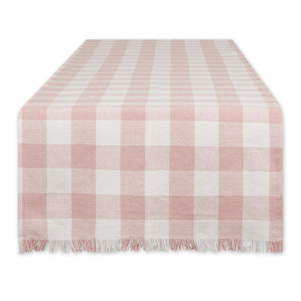 DII Fringed Check Tabletop, Table Runner, 14x108, Stone Brown