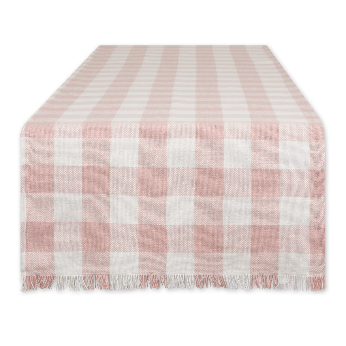 DII Fringed Check Tabletop, Table Runner, 14x108, Stone Brown