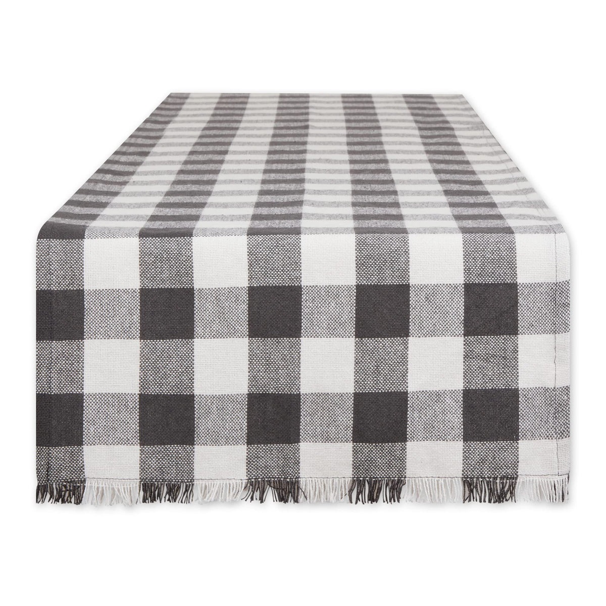 DII Fringed Check Tabletop, Table Runner, 14x72, Stone Brown