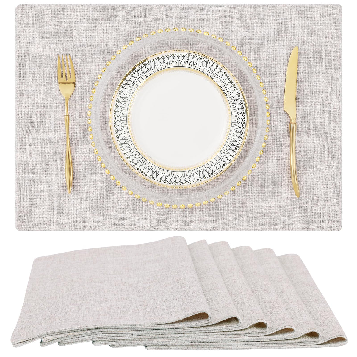 homing Faux Cotton Linen Placemats Set of 6, Cloth Dining Table Mats
