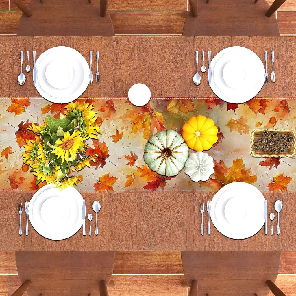 Rvsticty Fall Table Runner,Autumn Thanksgiving Decorations for Home Decor