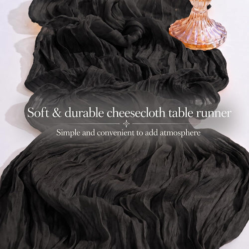 8 Pack Black Cheesecloth Table Runner 17x108 Inch Boho Gauze Sheer Table Runners for Wedding Party Shower Bridal Shower Birthday Home Decor