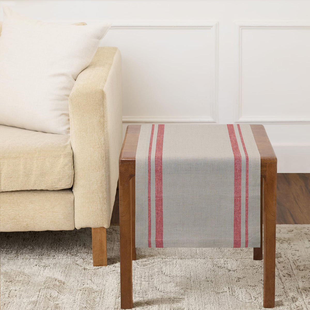 Solino Home 100% Pure Linen Table Runner, 14 x 108 in, Black, French Stripe