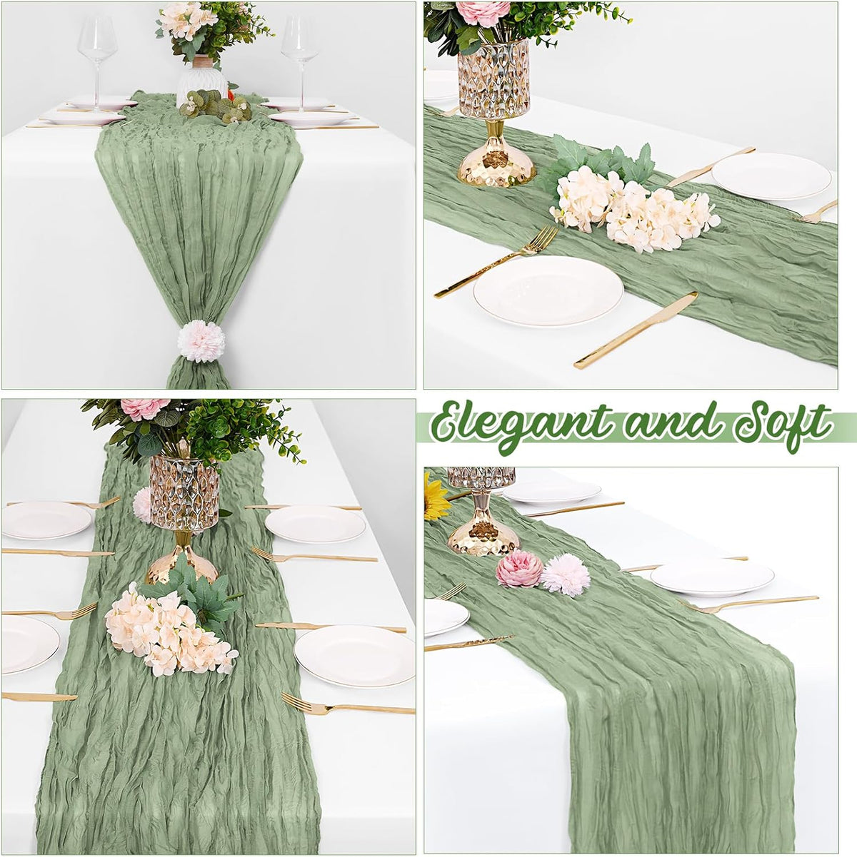 8 Pack Sage Green Cheesecloth Table Runners 20x120 Inch Gauze Table Runner Cheese Cloth 10FT Green Table Runner Rustic Sheer Runner for Wedding Baby Shower Birthday Party Table Decor
