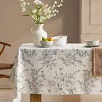 French Floral Tablecloths Rectangular Linen Table Cloth with Green Flowers