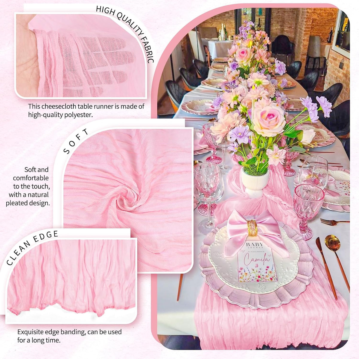 10 Pack Light Pink Cheesecloth Table Runner Wedding Birthday Table Decor