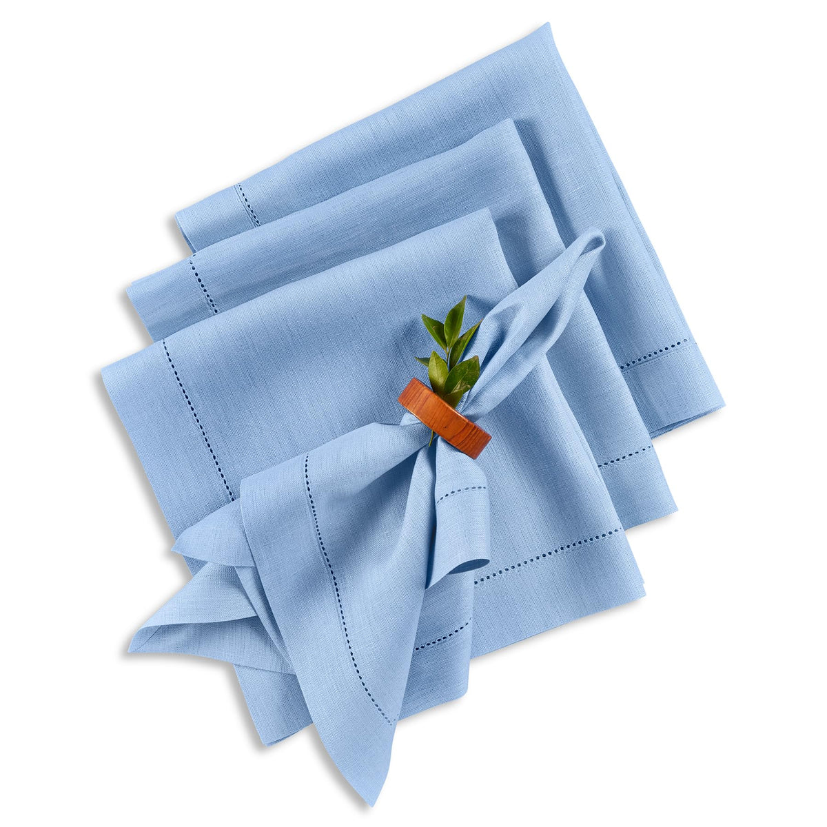 Solino Home 100% Pure Linen Placemats Green Hemstitch, 14 x 19 in, Set of 4