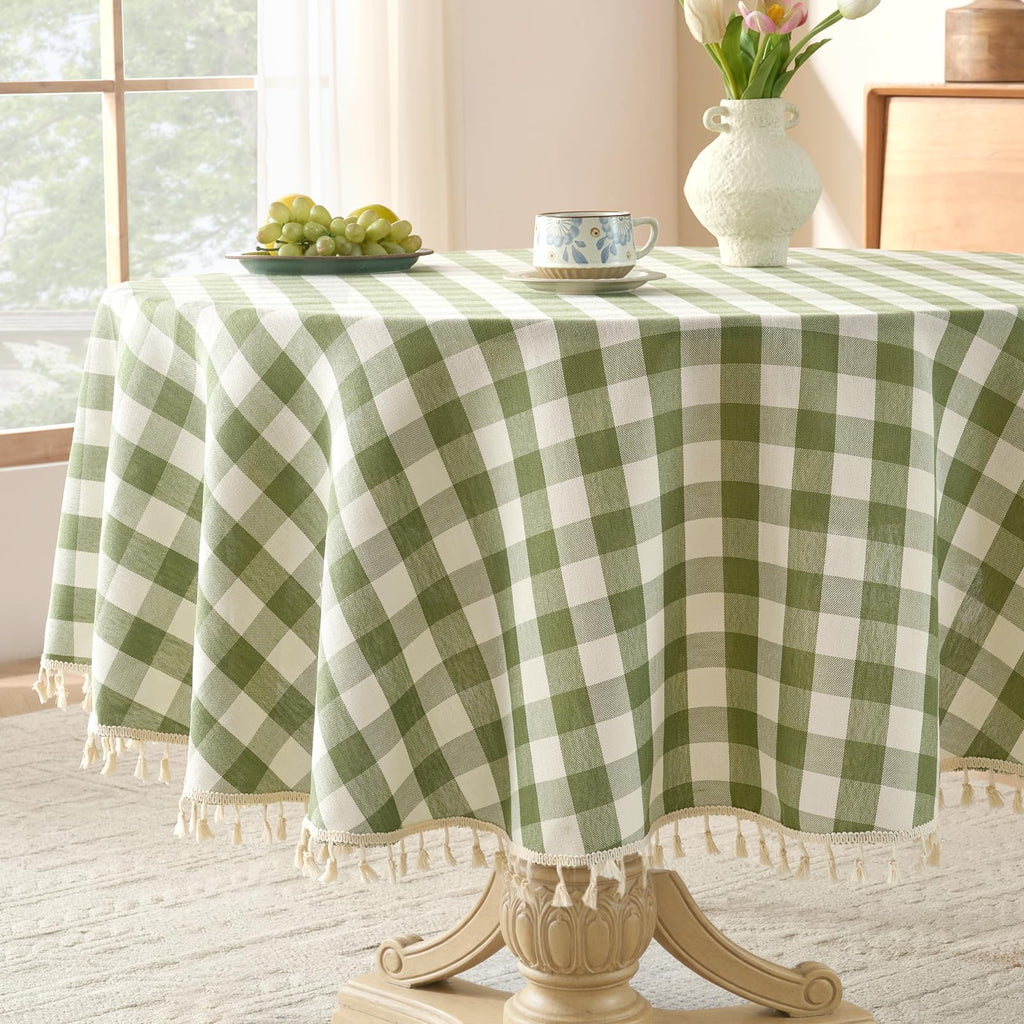 Softalker Fall Gingham Rectangle Tablecloth with Tassel, Orange, 55" x 84"