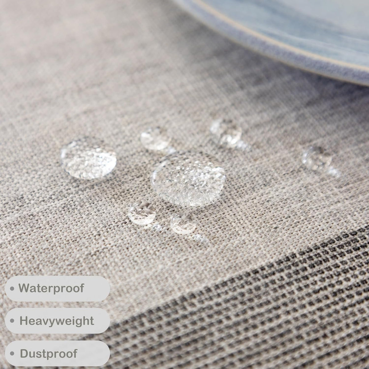 Waterproof Cotton Linen Washable Round Tablecloth 52 Inch Grey