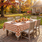 Softalker Fall Gingham Rectangle Tablecloth with Tassel, Orange, 55" x 84"