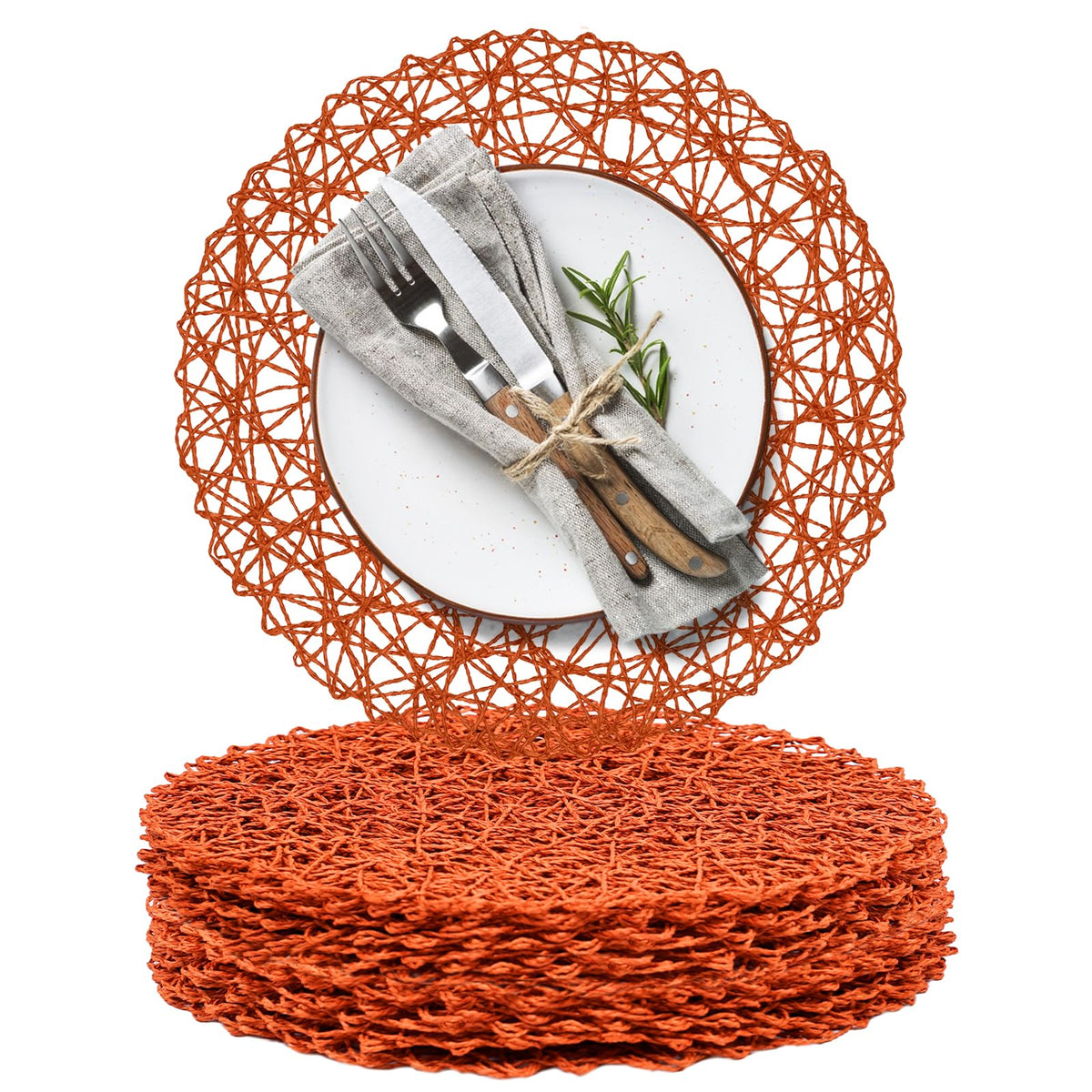 AHHFSMEI Paper Braided Round Placemats Set of 12 Natural Non-Slip Heat Resistant Table Mats for Dining Tables Woven Indoor & Outdoor Place mats(Green,12)